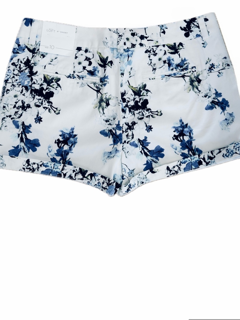 LOFT White Floral Print Shorts with Blue Accents - Picture 5 of 5